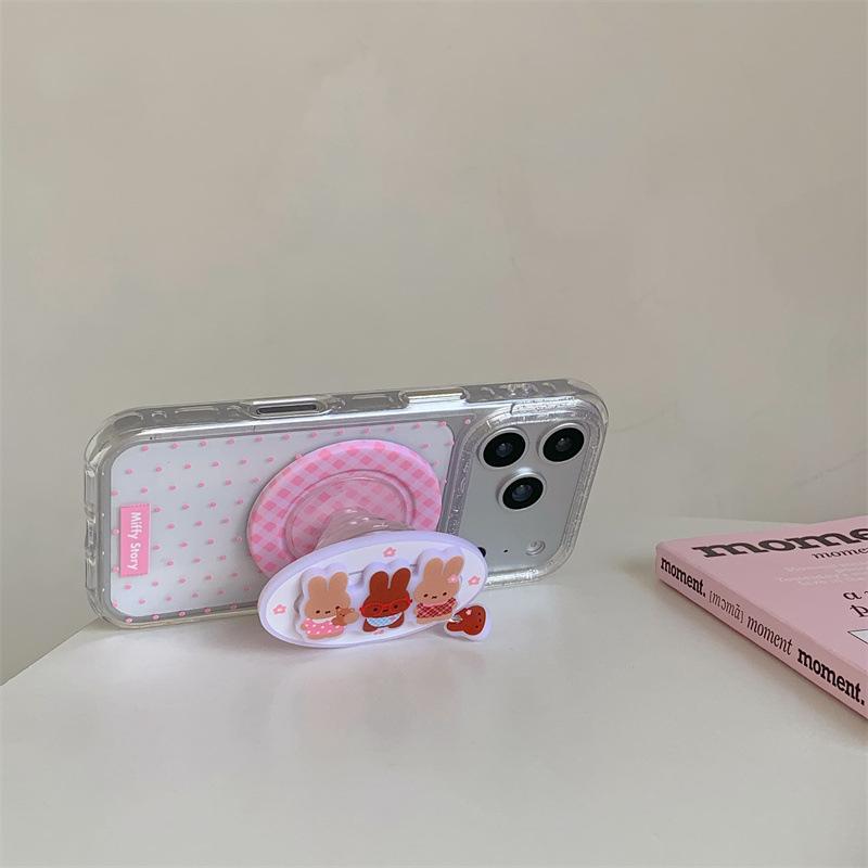 Polka Dot Plaid Rabbit Magnetic Stand Case for iPhone 17/16 Pro Max/15 Pro