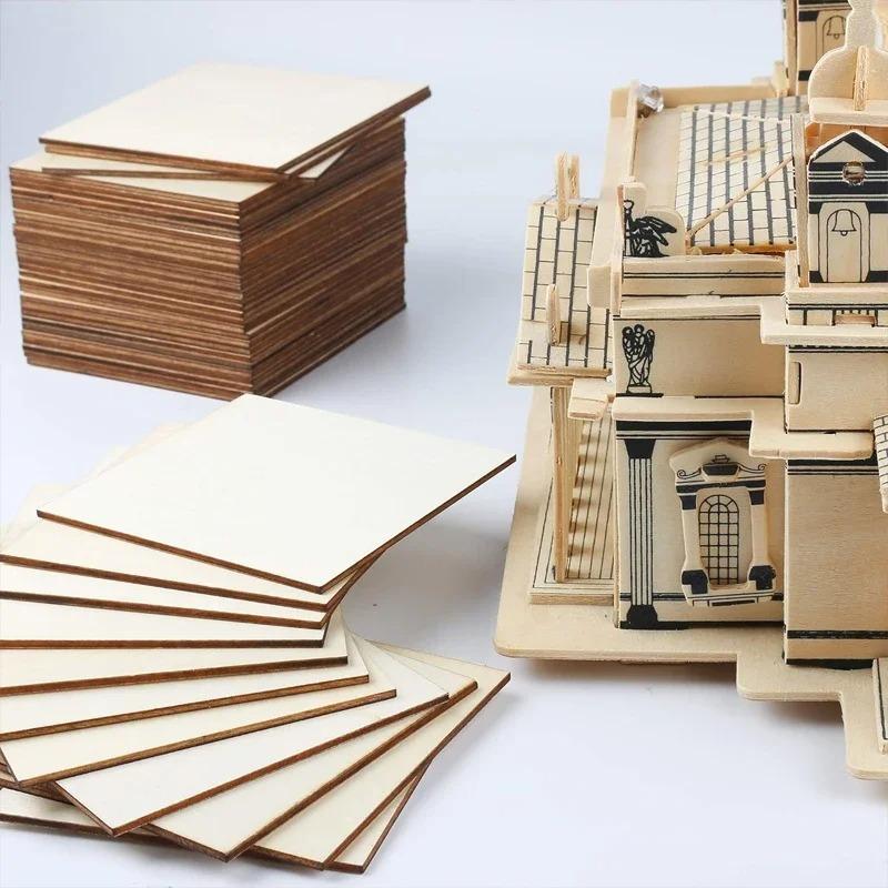 1-10cm Unfinished Wood Square Pieces, Blank Wood Squares Slices Cutouts for DIY Crafts Painting Staining Wood Sign , Home Decor