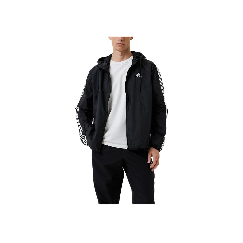 adidas Logo Stripe Hooded Jacket Men Outerwear Black IB0378