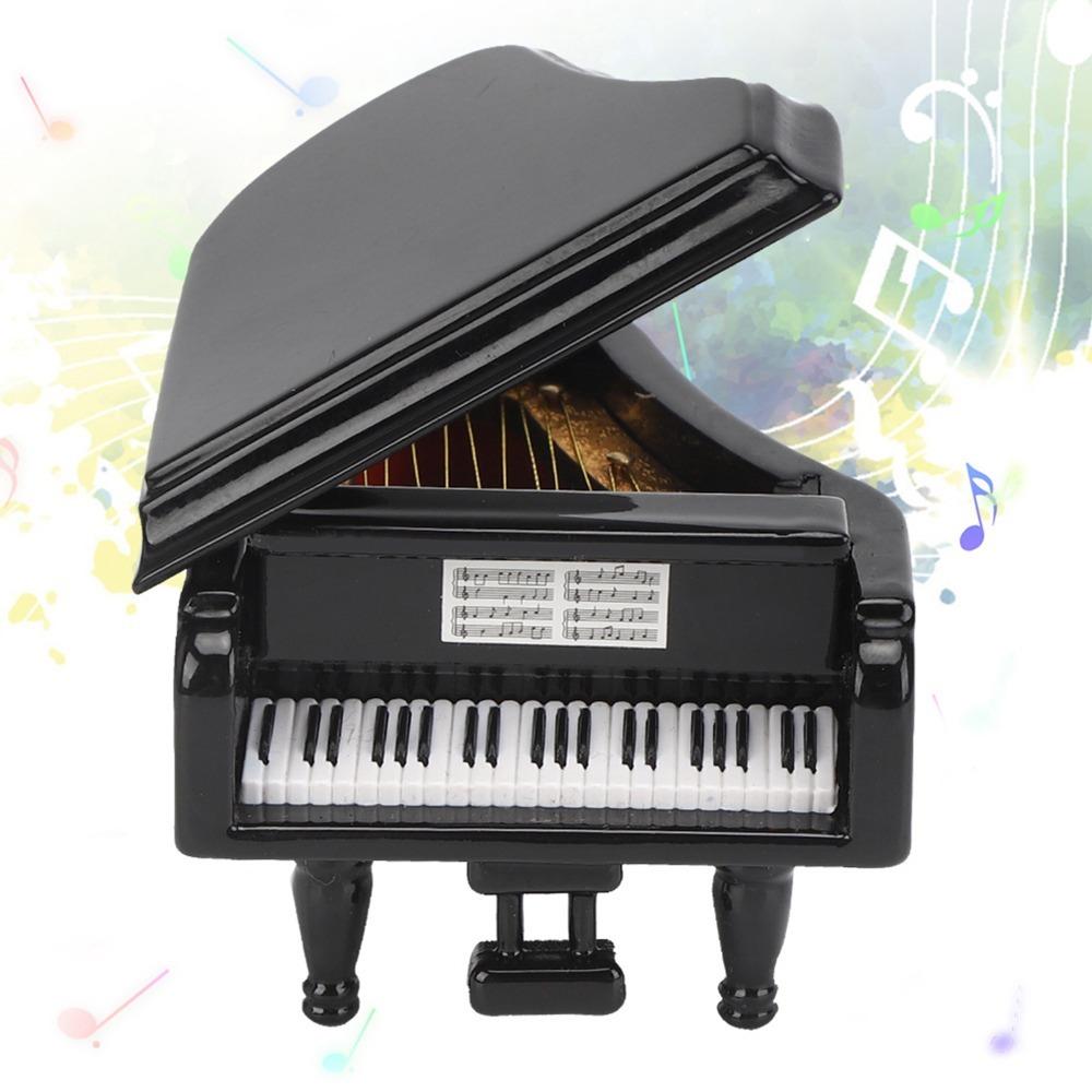 Black Case Musical Instrument Model With Pedal Piano Music Box Collectible Ornament