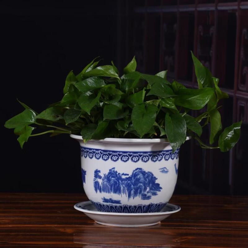 

Zhuchuang Jingpin HC Blue & White Ceramic Flower Pot with Tray