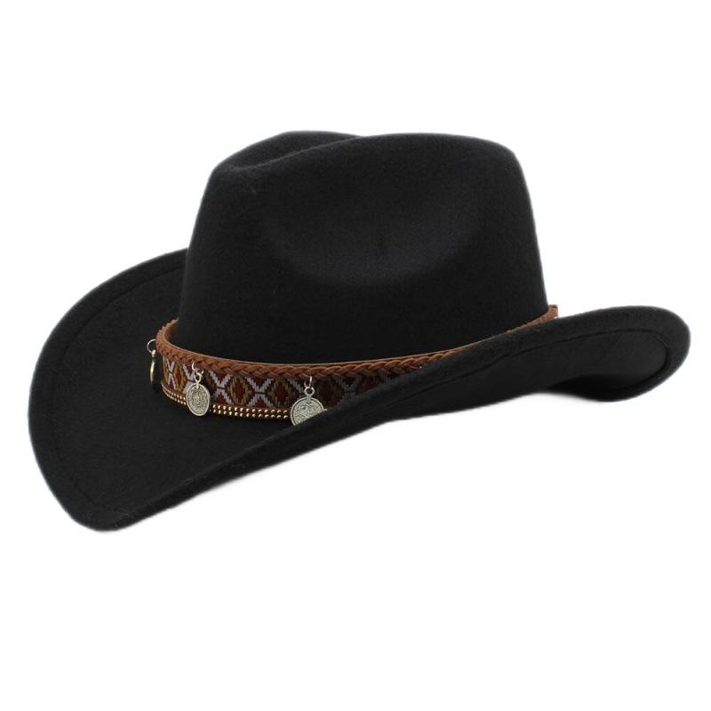 Tibetan ethnic style pendant, casual shading, sun protection, warmth, woolen western cowboy hat for men, women and children, spring, autumn and winter