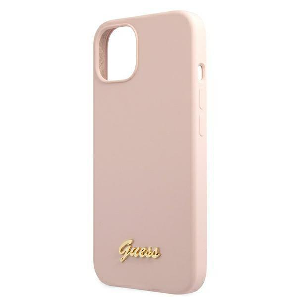 Guess Guhmp13Mlslmglp Iphone 13 / 14 /15 6.1 Jasnoróżowy/Light Pink Hardcase Silicone Script Gold Logo Magsafe