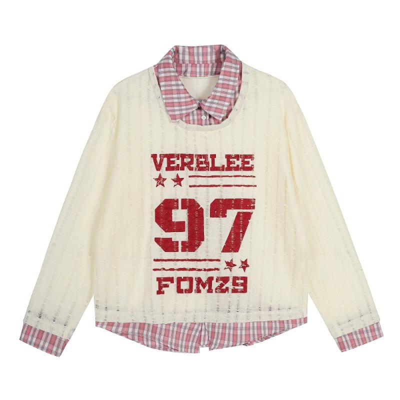 

Женская футболка с длинным рукавом и принтом букв, с отложным воротником, женский пуловер, новинка начала осени, свободный и модный топ 2XL