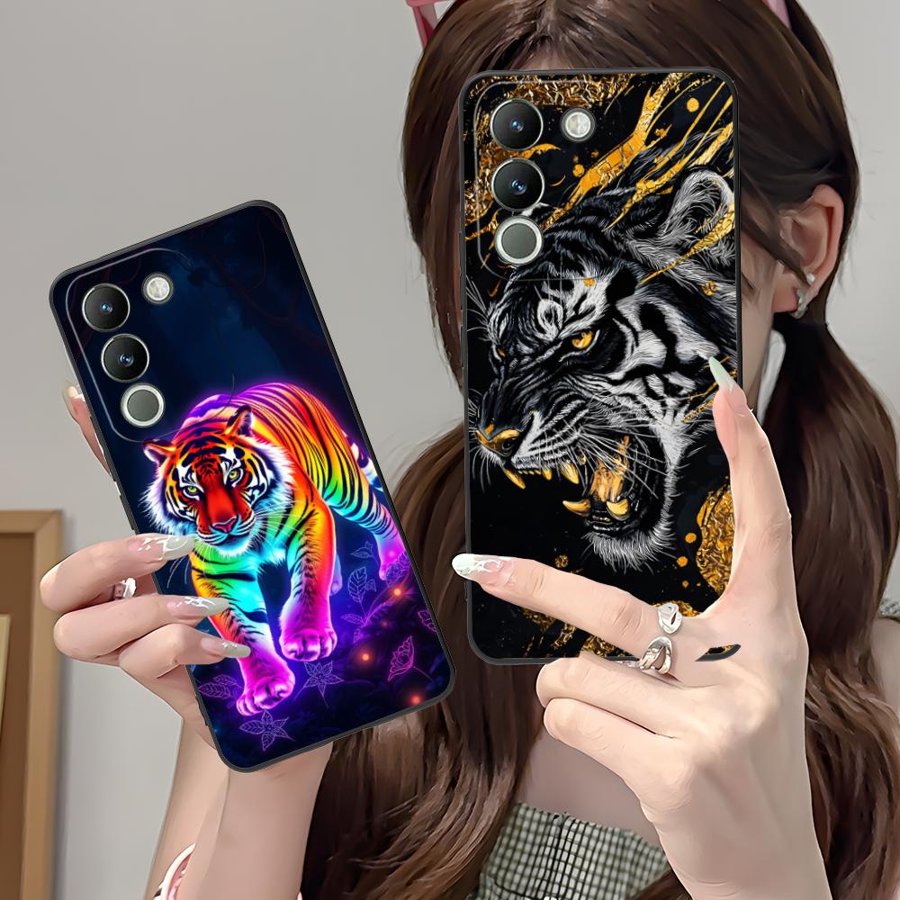 Tiger Neon Mobile Cell Phone Case for VIVO V60 V50 V40 V30 V29 V27 V25 V23 Pro Lite 5G Colorful Printing Cover Cover Smartphone