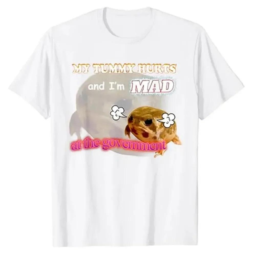 My Tummy Hurts and I'm MAD At The Government Meme T-Shirt Humor Funny Grumpy Frog IBS, Gastroesophageal Reflux Graphic Tee Tops