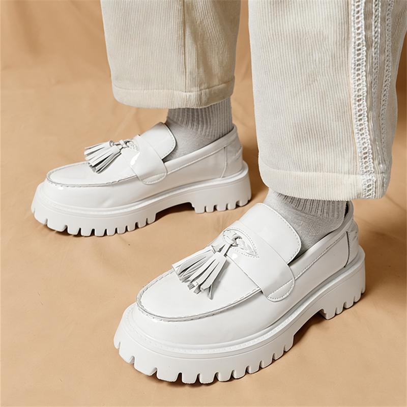Luxury Fashion New Black White Tassels Leather Casual Elevator Shoes For Men Designer Loafter Formal Wedding Dress Homecoming
