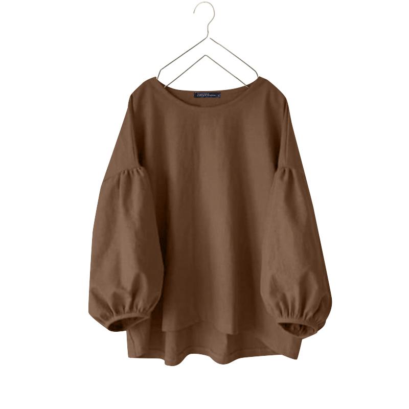 ZANZEA Womens Casual Nine Quarter Sleeve Solid Color Loose Blouse