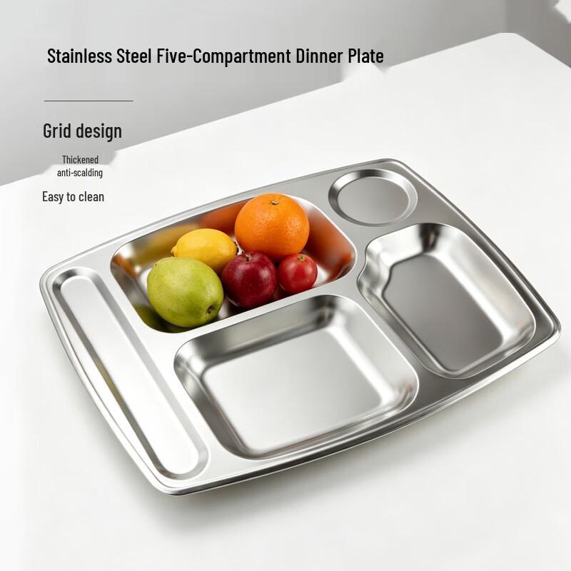 

5-Compartment Stainless Steel Dinner Plates (10-Pack)