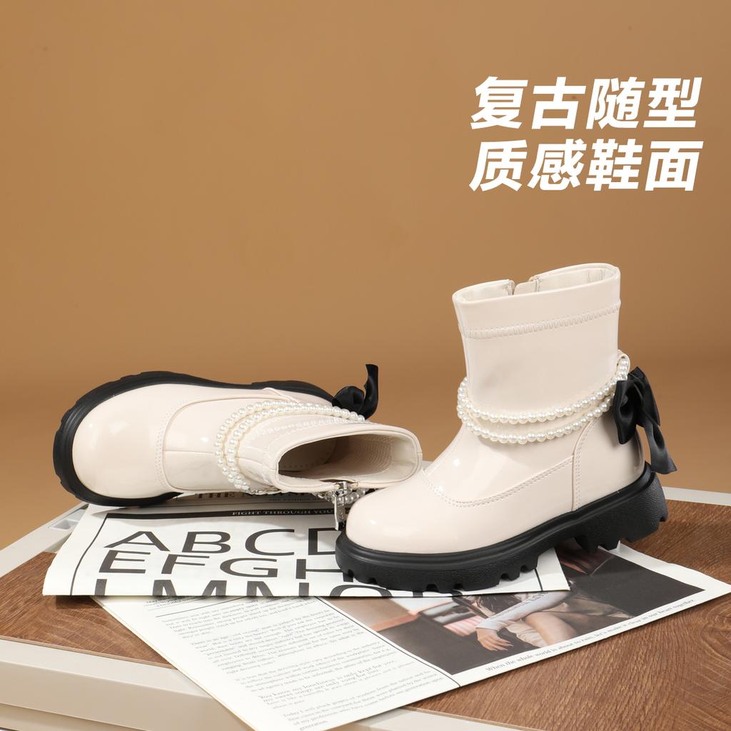 Fashionable, simple and versatile leather boots for girls, middle-aged and young children