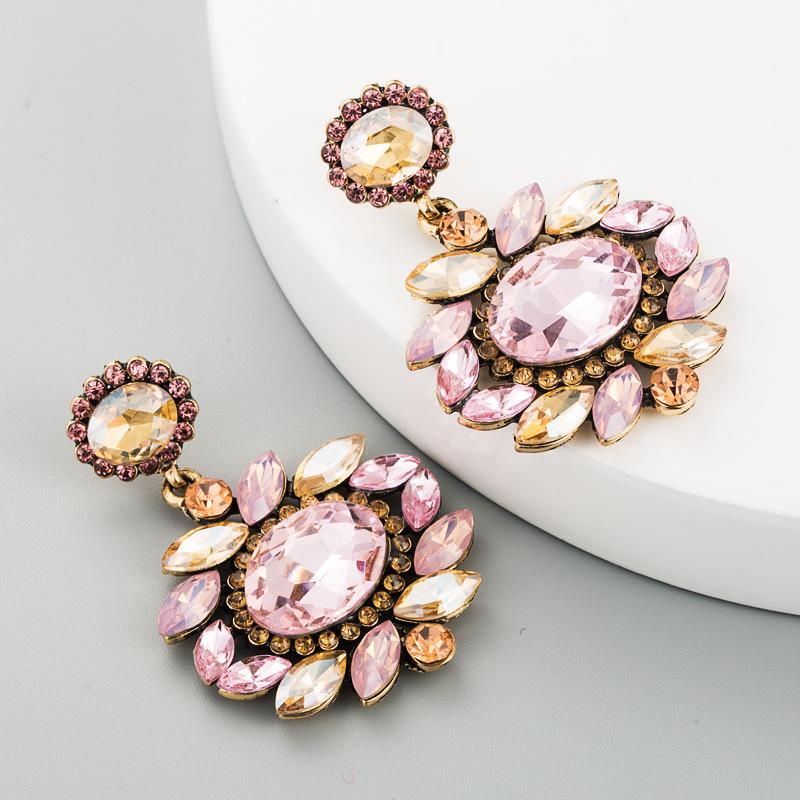 Women Retro Drop Earrings Titanium Steel Alloy Pendant Earrings Acrylic Colorful Grass Crystal Flower Geometric Ear Ornaments