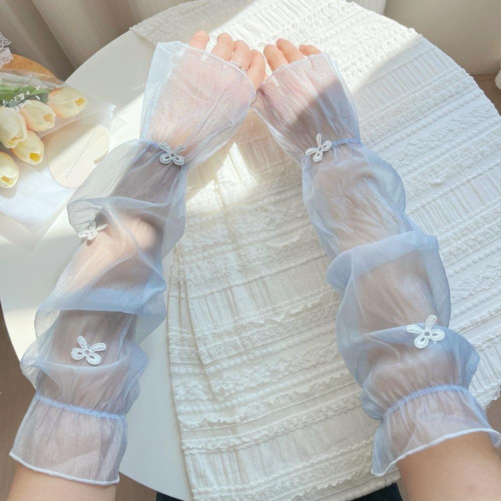 

1 Pair Stylish Wide Fairy Style Arm Cover Bow Breathable Ice Sleeves Cooling UV Resistant Sun Protection Sleeves Summer