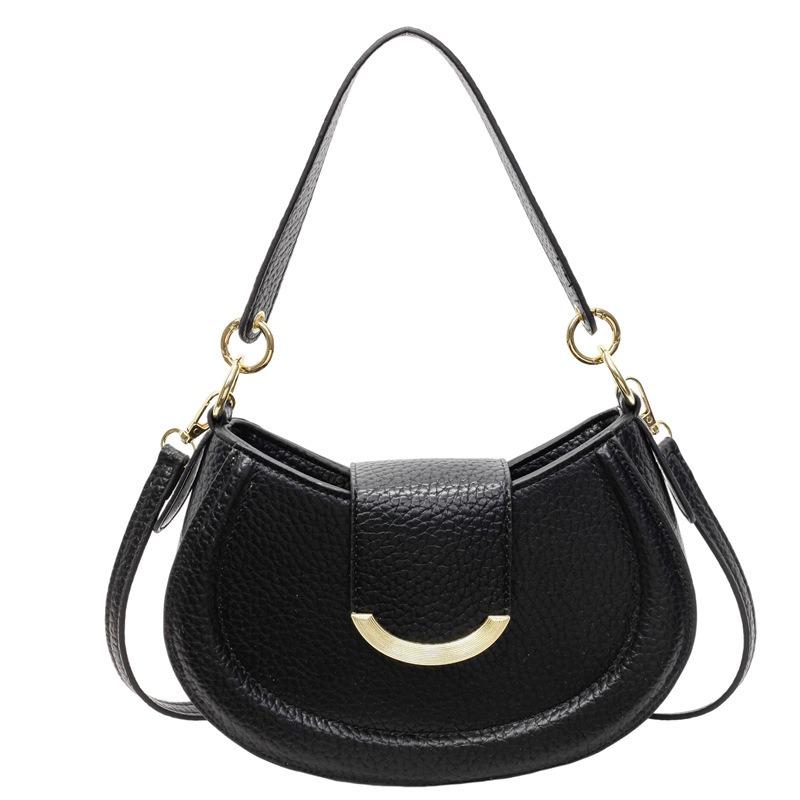 

High-grade Lychee Style Elegant Saddle Bag Women s Niche Casual All-match Fashionable Crossbody Bag чорний