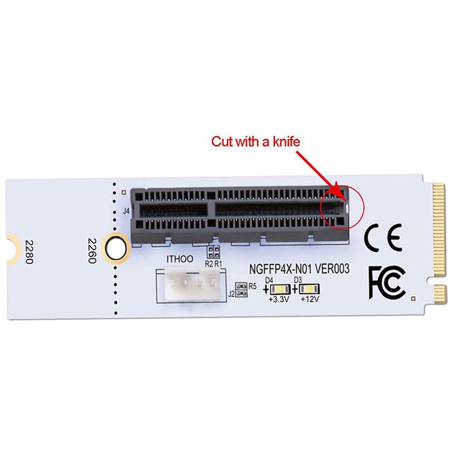 2 Set M.2 Key M NGFF to PCI-E 4X Adapter Converter Card w/ 4-Pin Power Cable Kit