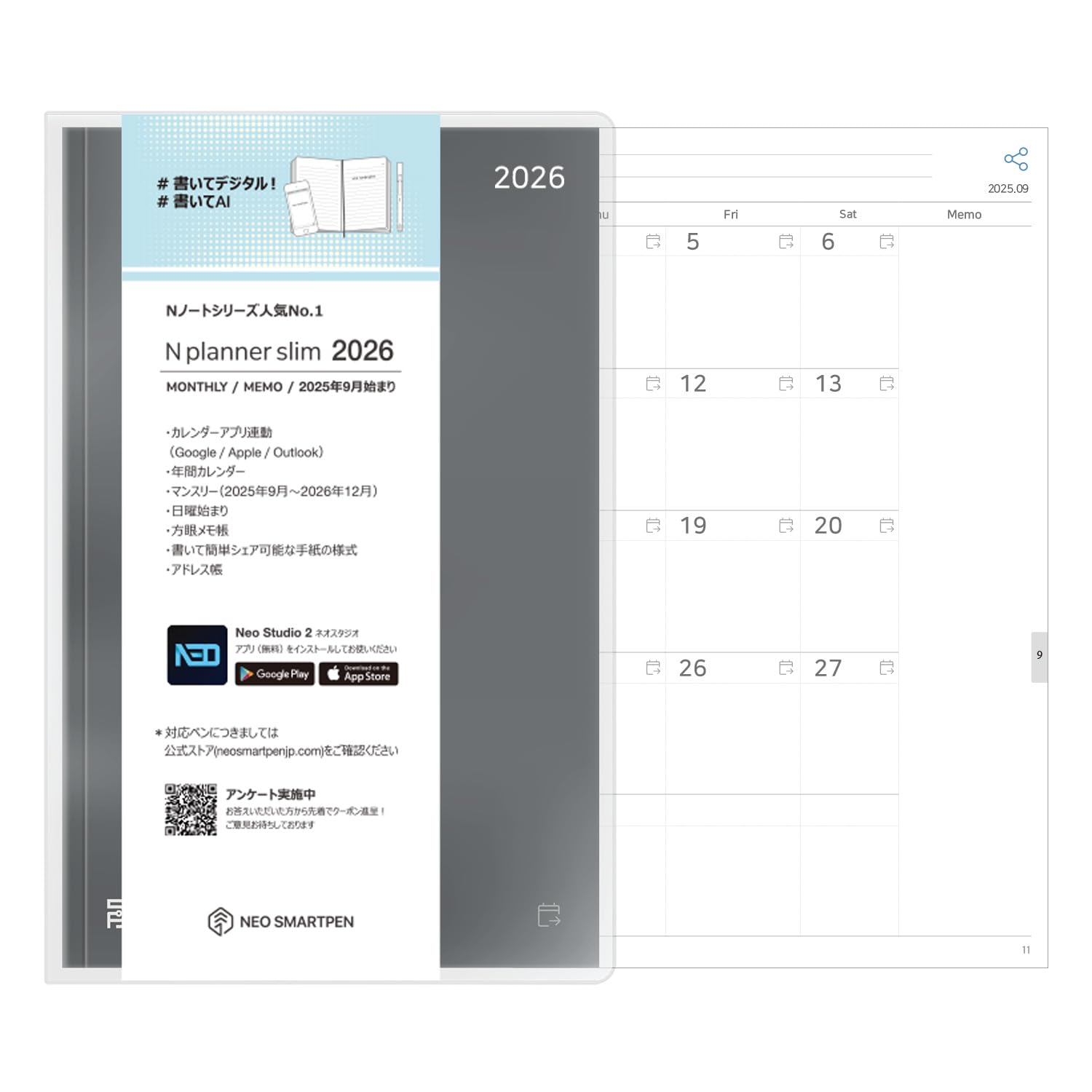 

N-Note 2026 Planner with Neo smartpen (Write and Digital) Compatibility, B6 Size, Google Calendar Integration, Slim Digital-Analog Planner [N planner