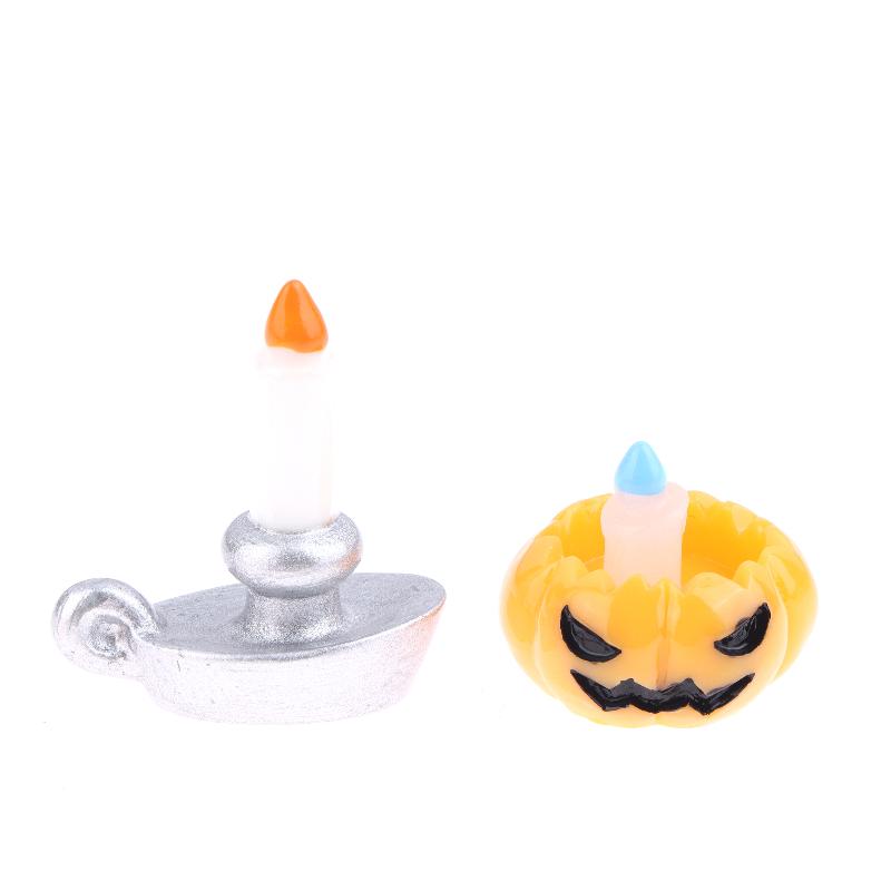 3Pcs/Set Dollhouse Pumpkin Lantern Candle Holder Model Halloween Mini Decoration Micro Landscape Horror Ornament Dollhouse Toys