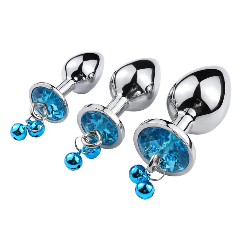 Analplug Sexspielzeug Edelstahl Glattstahl Buttplug mit Glöckchen rundem Kristallanhänger