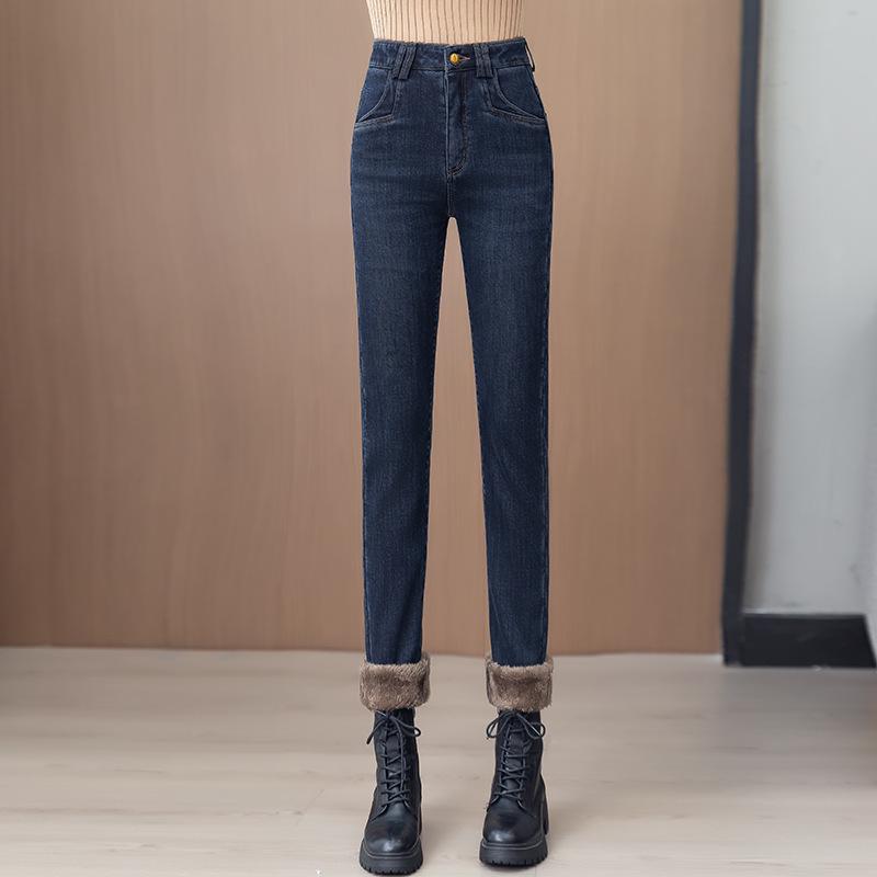 2025 Winter Women s High Waist Velvet Skinny Pants - Warm, Stretchy, Slim Fit Denim S