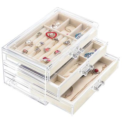 Transparent Jewelry Box Organizer Velvet Drawer Jewelry Boxes Storage Ring Necklace Bracelet Earrings Display Stand Accessories