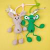 Cartoon Animal Keychain: Green Frog & Pink Rabbit Handmade Woven Bag Charm, Small Gift