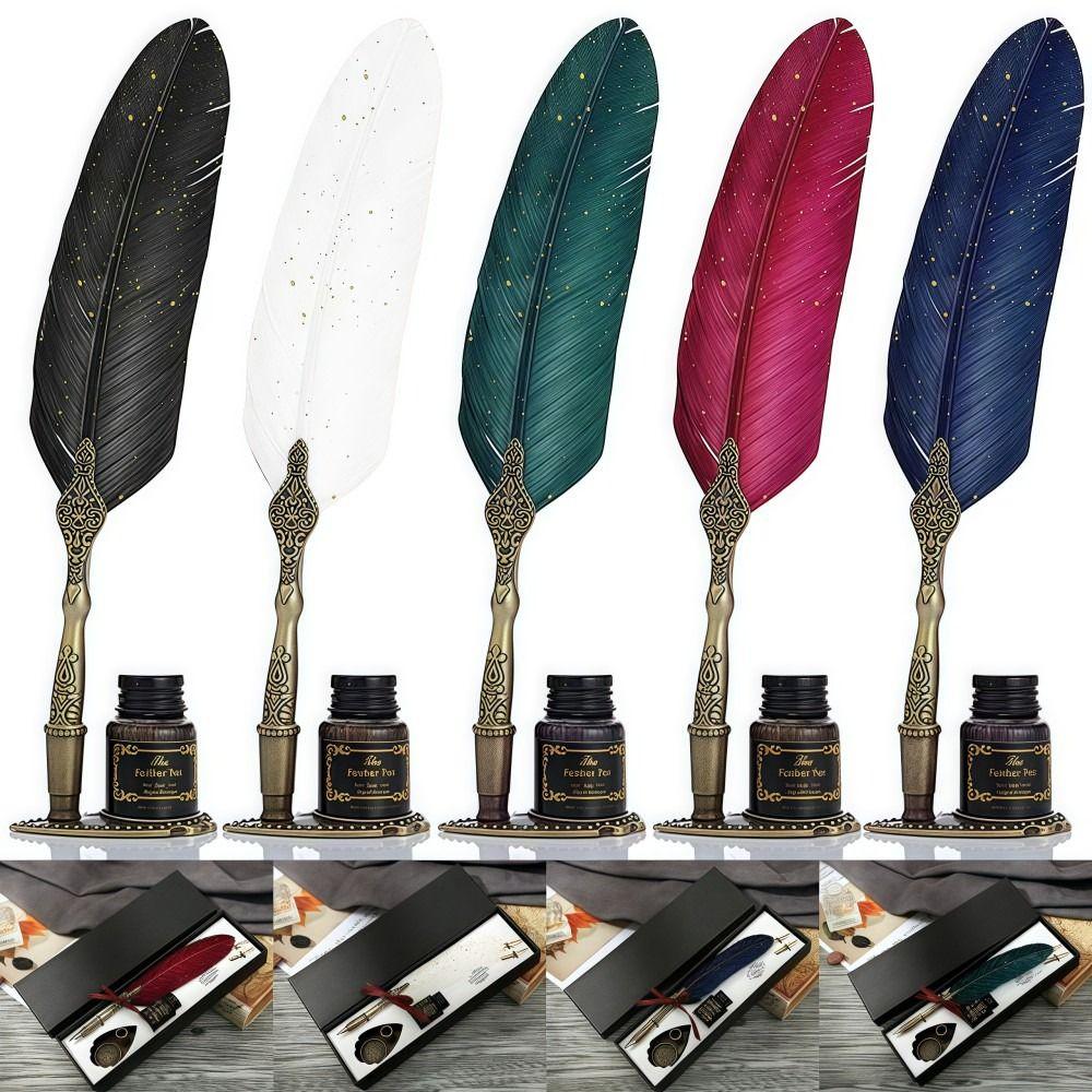 Vintage Pen and Ink Set Lightweight Gift Box Feather Calligraphy Pen 15 Ml Ink Exquisite Design Fountain Pen Set Office Gifts