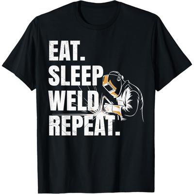 Jedz Śpij Spawaj Powtarzaj Spawacz Metalowiec Miłośnik Spawania Koszulki Humor Streetwear T-shirt Krótki Rękaw Unisex Luźne Ubrania