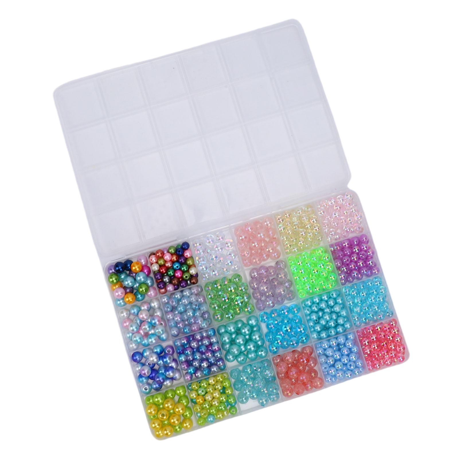 1 Box 24 Grid Round Bead Set 8mm Colorful Loose Beads with Hole for Bracelets Necklaces Jewelry Making