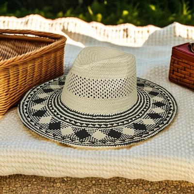 Retro Zwart Beige Vakantie Jazz Tophoed Strohoed Zomer Heren- en Dames Zonnescherm Zonnebrand Strand Geweven Hoed
