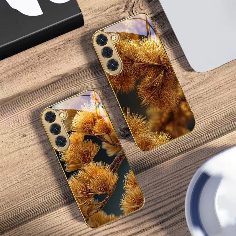 Sens Artistique Aiguille d'Or Pour Samsung Galaxy S26 S20 FE S21 S22 S23 Plus S24 Ultra 25Ultra S21+ S9 S22 S8 Coque de téléphone en verre doré