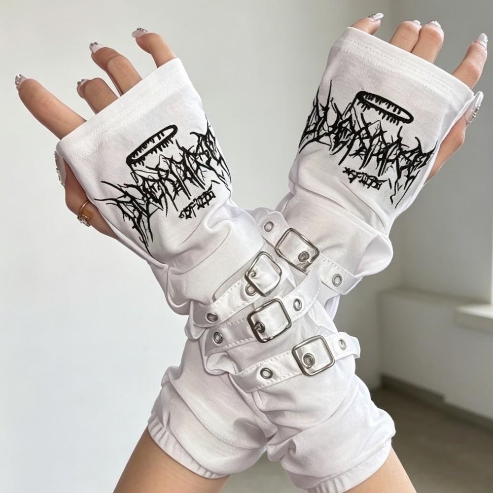 Thorns Pattern Letters Half Finger Arm Warmers Embroidered Design Sun Protection Gloves  Dance