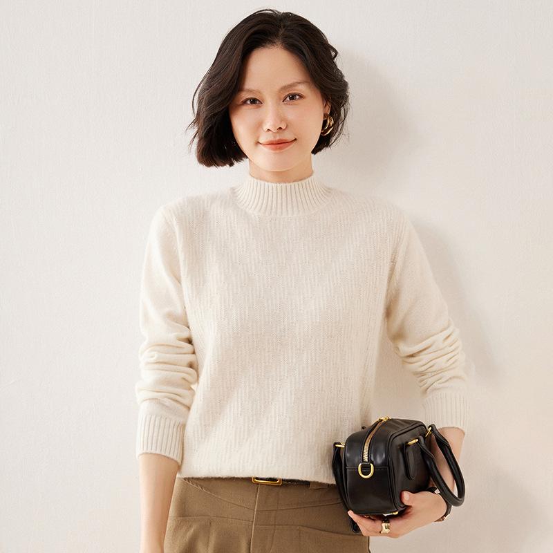 Women's High-Neck Cashmere Sweater: Thick, Solid Knitwear for Autumn/Winter