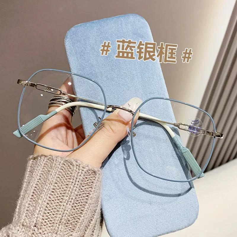 Women s Myopia Glasses Anti Blue Light Metal Frame AC Square Frame Flat Glasses 0~ -500 -1.0