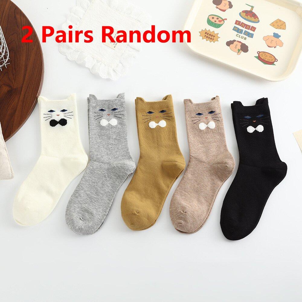 Cute Cartoon Cat Mid-Calf Socks for Autumn and Winter Sweat-absorbent Deodorant Socks Indoor Home Warm Floor Socks