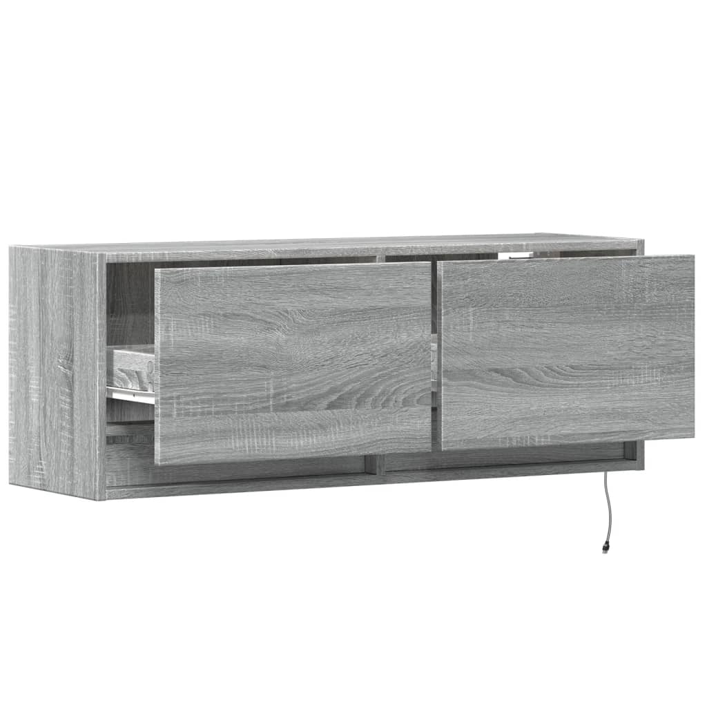 Wall Mounted TV Cabinet with LED Lighting Grey Sonoma 100 x 31 x 35 cm