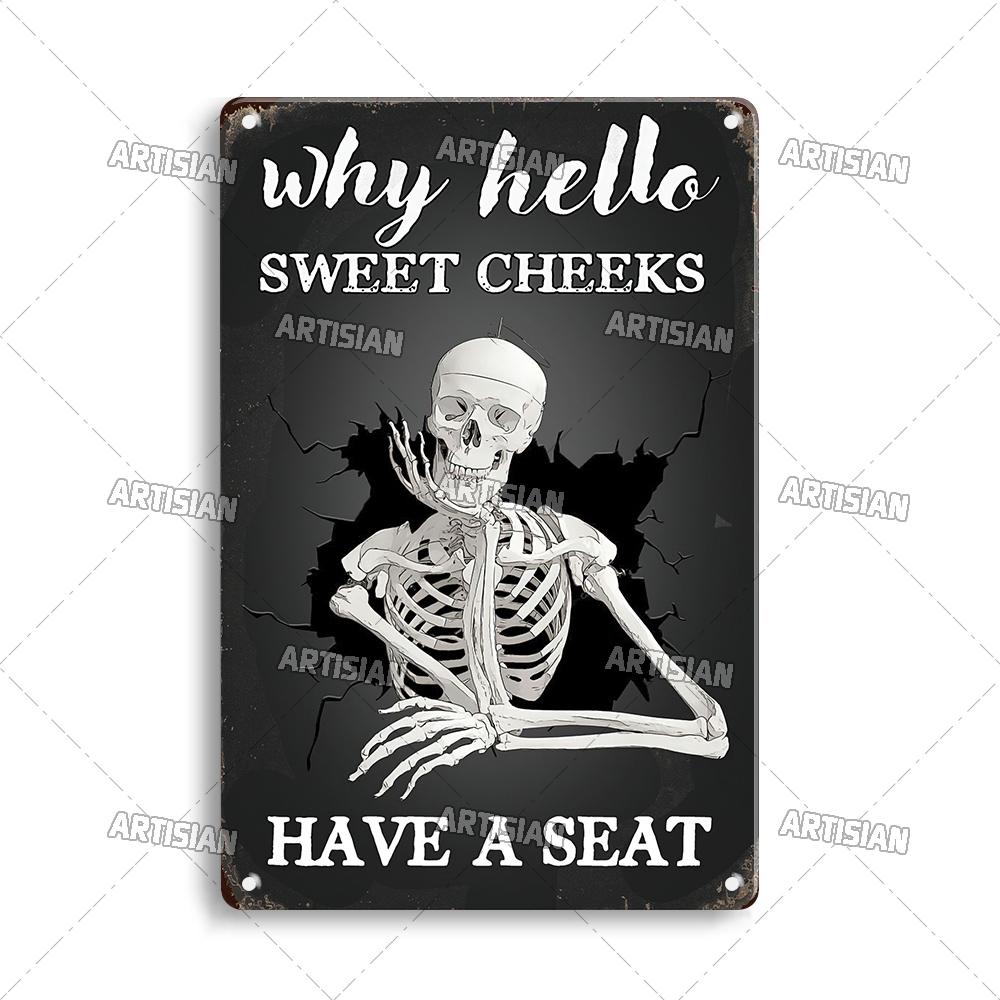 Artisian Your Butt Napkins Skeleton Metal Sign Funny  Tin Plaque Bathroom Toilet Washing Room Decorative Poster Wall Decor