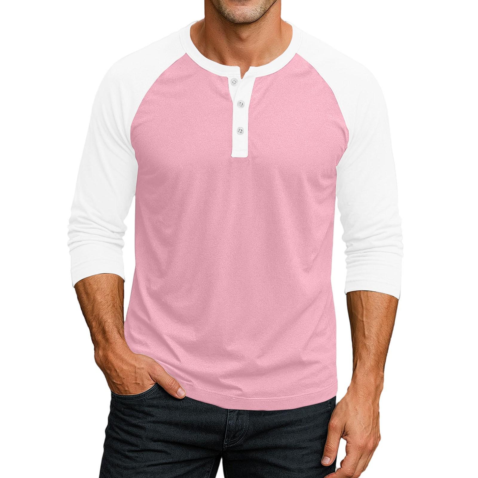 

Men s Button-Down Contrast Raglan 3/4 Sleeve Top L