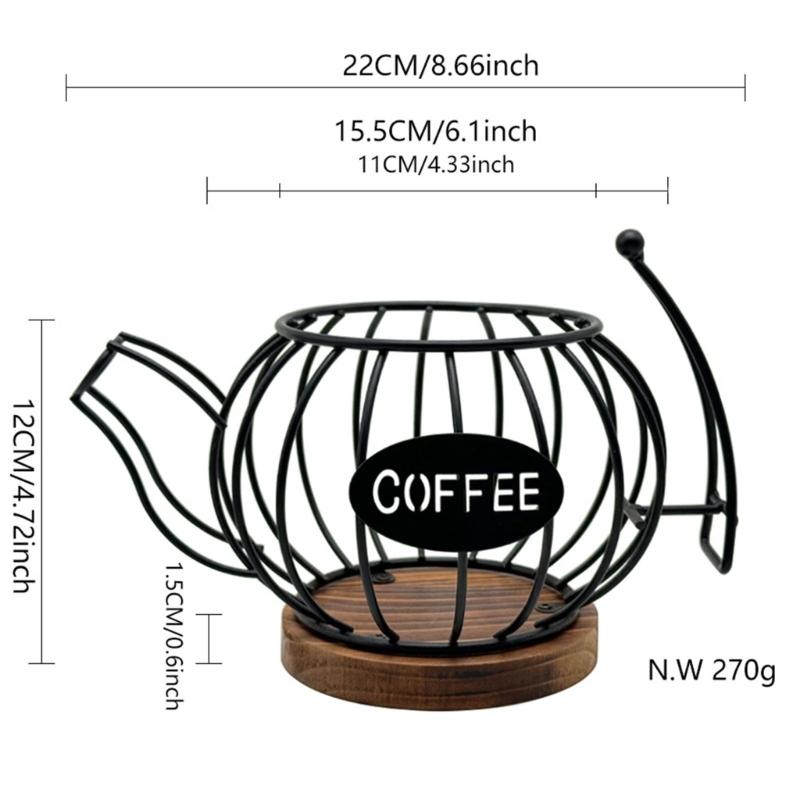 Decorative Coffee Pod Storage Basket With Large Capacity Iron Structure For Capsules Snacks Fruits Home Use