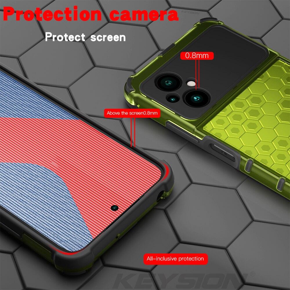 KEYSION Shockproof Armor Case for Xiaomi POCO M5 M5S Soft Silicone+PC Transparent Honeycomb Phone Back Cover for POCO M4 5G