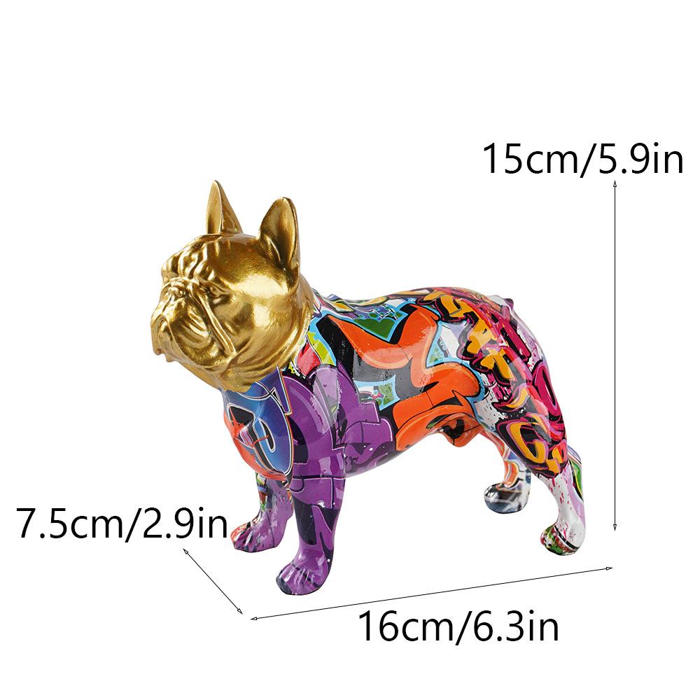 New Creative Water Transfer Printed Bulldog Figurine Graffiti French Bulldog Home and Office Decoration Craft