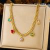 Gold Cuban Link Colorful Gem Charm Necklace – Boho Rainbow Jewelry, Joy Energy Gift for Women