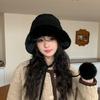 Cute Fur Ball Suede Fisherman Hat for Women In Autumn and Winter Thickened Velvet Warmth and Cold Protection Ear Protection Hat Plush Pot Hat