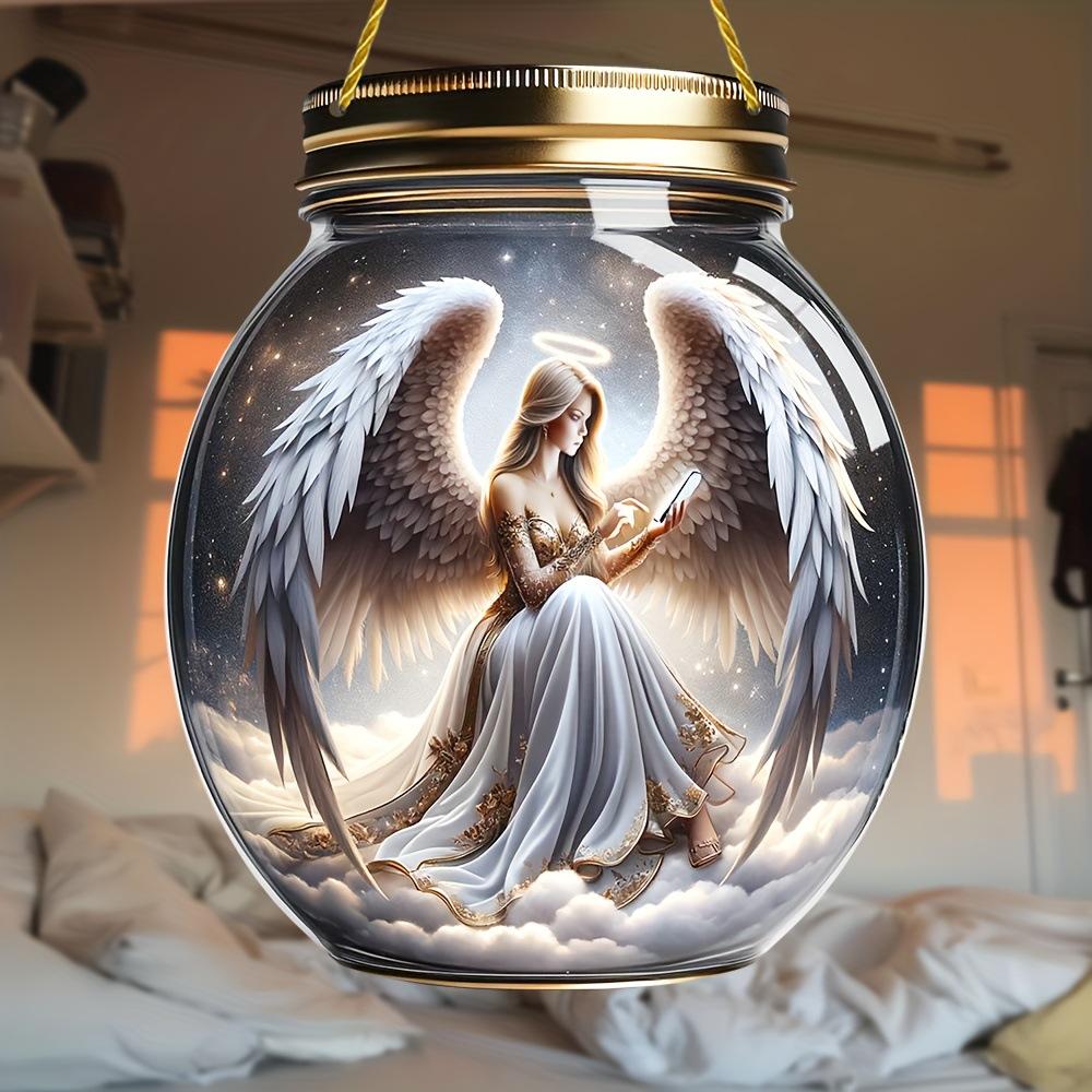 

2D Flat Acrylic Elegant Angel Reading Plaque Mason Jar Art, Home Garden Hotel Hanging, Nurseries, Vintage Home Decor Wall for Bar Kitchen, Restaurant 17*20cm