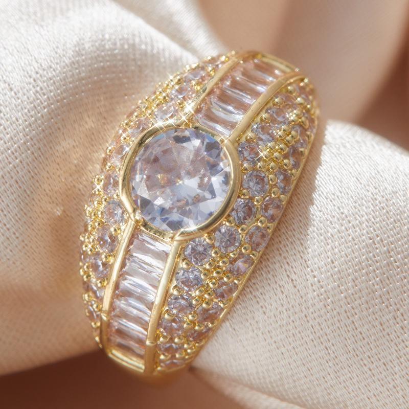 Luxurious and Sparkling Circular Zircon Inlaid Ring, An Anniversary Gift for Wife, Exquisite Jewelry Size 6-10
