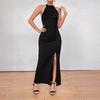 European and American Women's Clothing 2025 New Women's Sleeveless Split-ended Dress Pleated European and American Style Long Dress