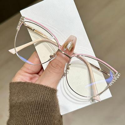 Metal Eyeglass Frame Fashion Eye Anti Blue Light Glasses Fashion Glasses For Women Versatile Studded Eyeglass Frame