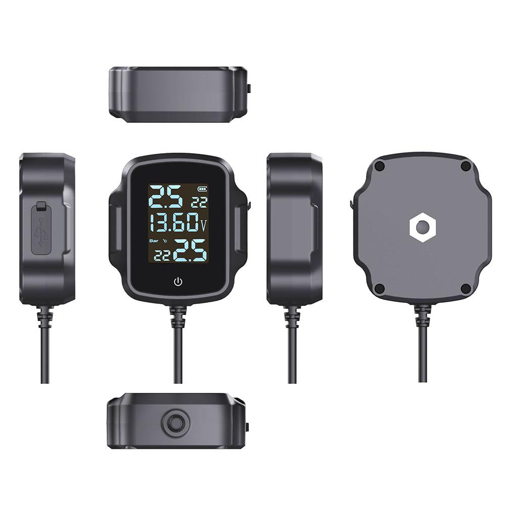 Motorcycle TPMS with QC 3.0 USB Output Motorbike Tire Pressure Monitoring System LCD Display Temperature Monitoring Alarm System