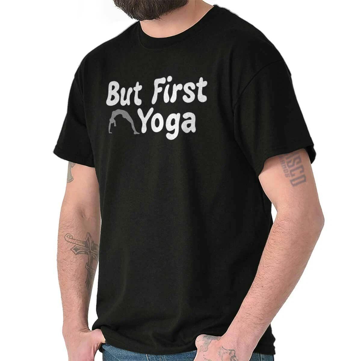 But First Yoga Funny Breathe Sassy Meditation Womens or Mens Crewneck T Shirt Te L