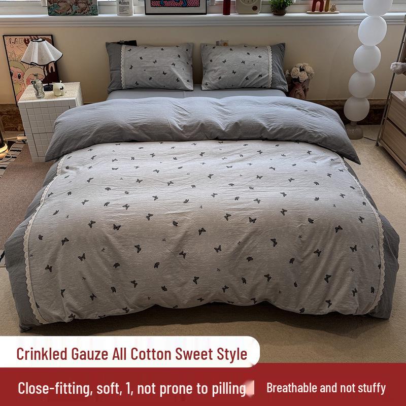 Korean Soft Crinkled Gauze Lace 4-Piece Bedding Set