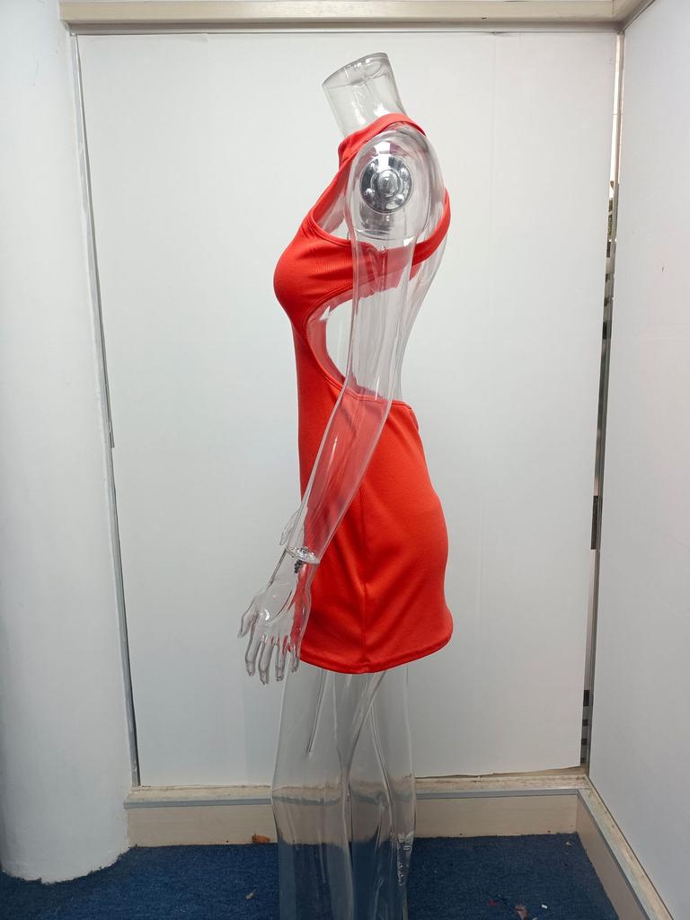 Άνοιξη/Καλοκαίρι Φθινόπωρο/Χειμώνας Νέο γυναικείο σέξι φόρεμα με ψηλό λαιμό με κούφιο στήθος με ανοιχτή πλάτη Τσάντα στη μέση