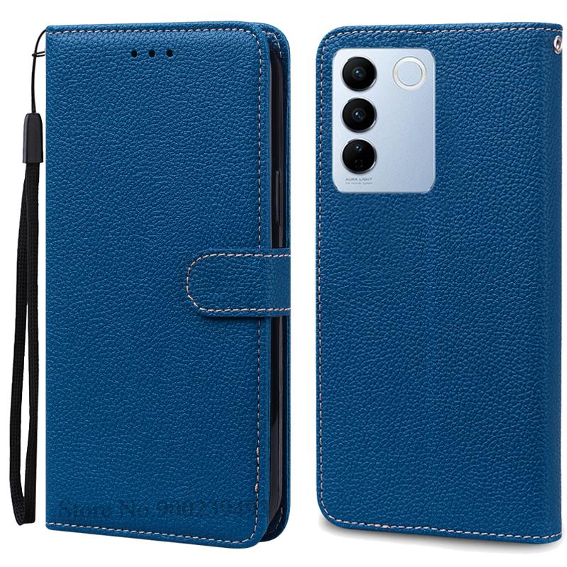 

Для Vivo V27 Чехол V27 Pro / V27E V2237 Кошелек кожаный флип Fundas Coque для Vivo V27 5G V2231 V2246 V 27 Pro V2230 Чехлы для телефонов For Vivo V27 темно-синий